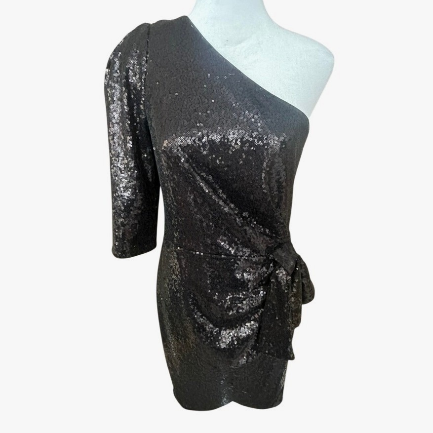 Black Halo Nara Sequin One-Shoulder Sheath Dress - Night Sky Size 10